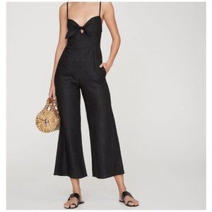 Faithfull the Brand Black Linen Wide Leg Jumpsuit Sz L
